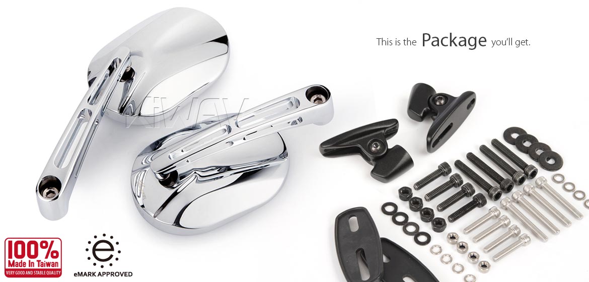 KiWAV motorcycle Stark Chrome Sportsbike Mirrors With Black Base for sportsbike