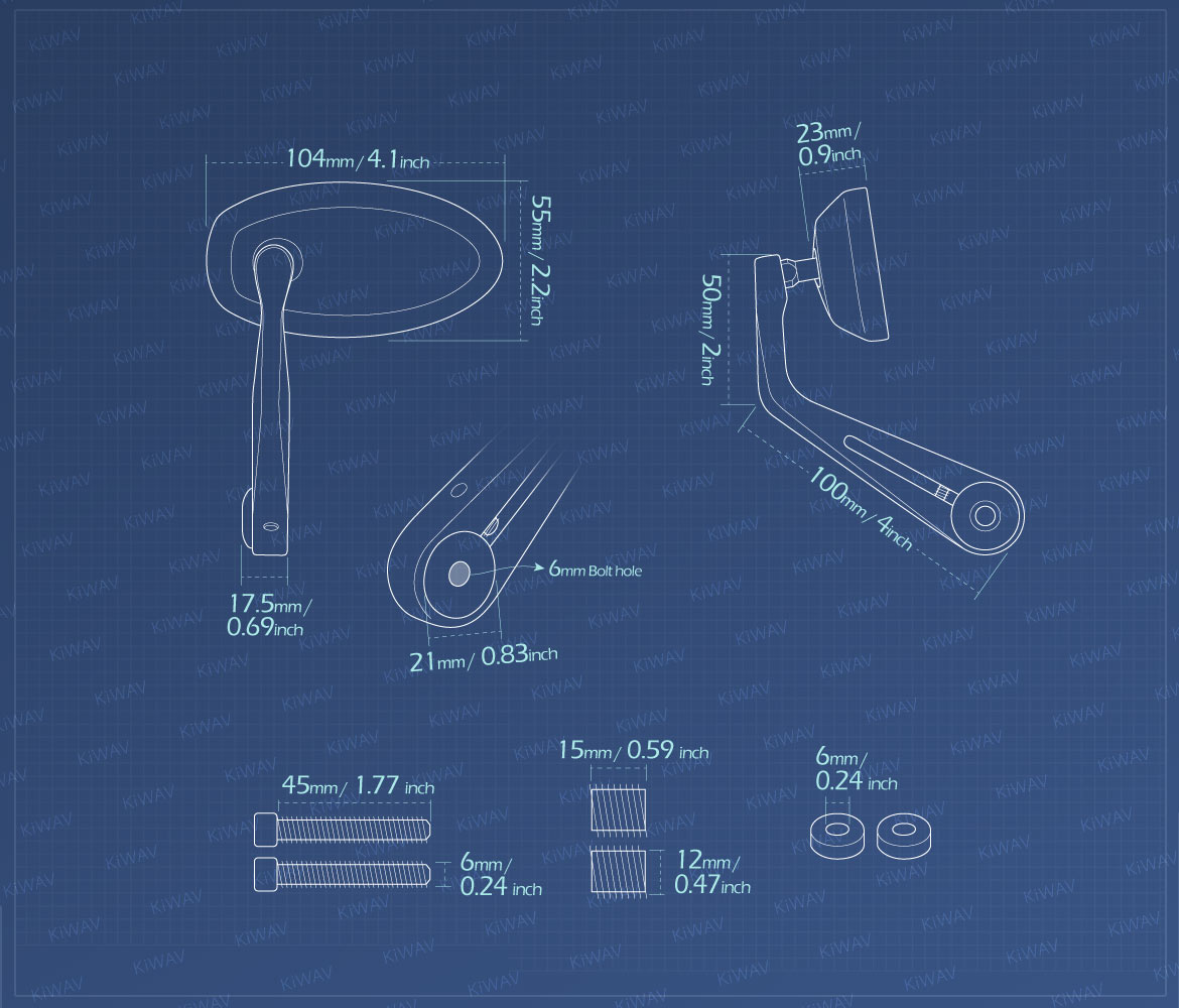 Measurement of KiWAV bar end mirrors Trusti compatible for BMW motorcycles