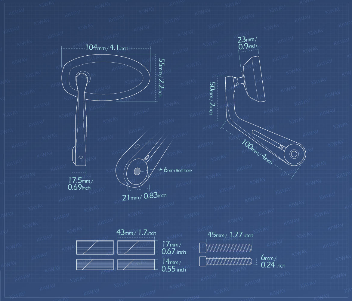 Measurement of KiWAV bar end mirrors Trusti compatible for 7/8 inch hollow end handlebar motorcycles