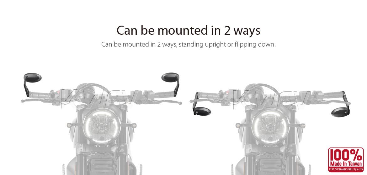 KiWAV motorcycle aluminum bar end mirrors Trusti black compatible for Triumph air-cooled motorcycles