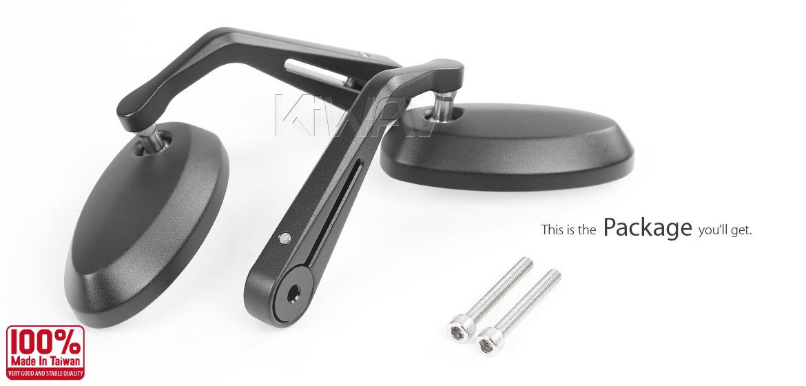 KiWAV motorcycle aluminum bar end mirrors Trusti black for M6 threaded handlebars motorcycles