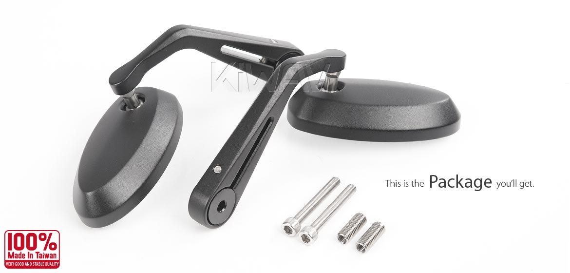 KiWAV motorcycle aluminum bar end mirrors Trusti black for M8 threaded handlebars motorcycles