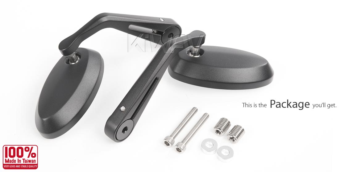 KiWAV motorcycle aluminum bar end mirrors Trusti black compatible for BMW motorcycles