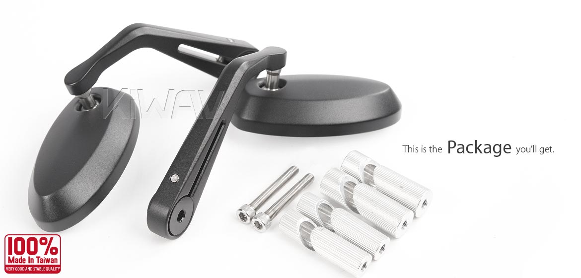 KiWAV motorcycle aluminum bar end mirrors Trusti black compatible for 7/8 inch hollow end handlebar motorcycles
