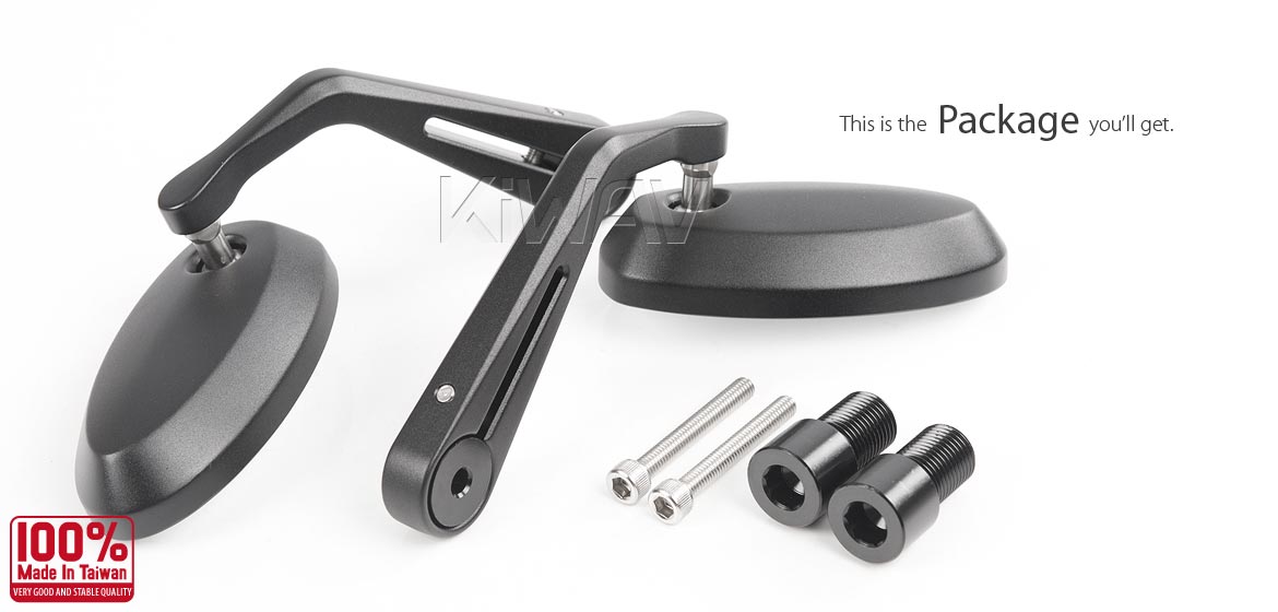 KiWAV motorcycle aluminum bar end mirrors Trusti black compatible for Yamaha M16 threaded handlebar motorcycles