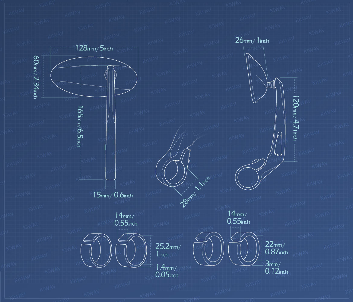 Measurement graph of KiWAV Ultra bar end mirrors for 22/25mm handlebar