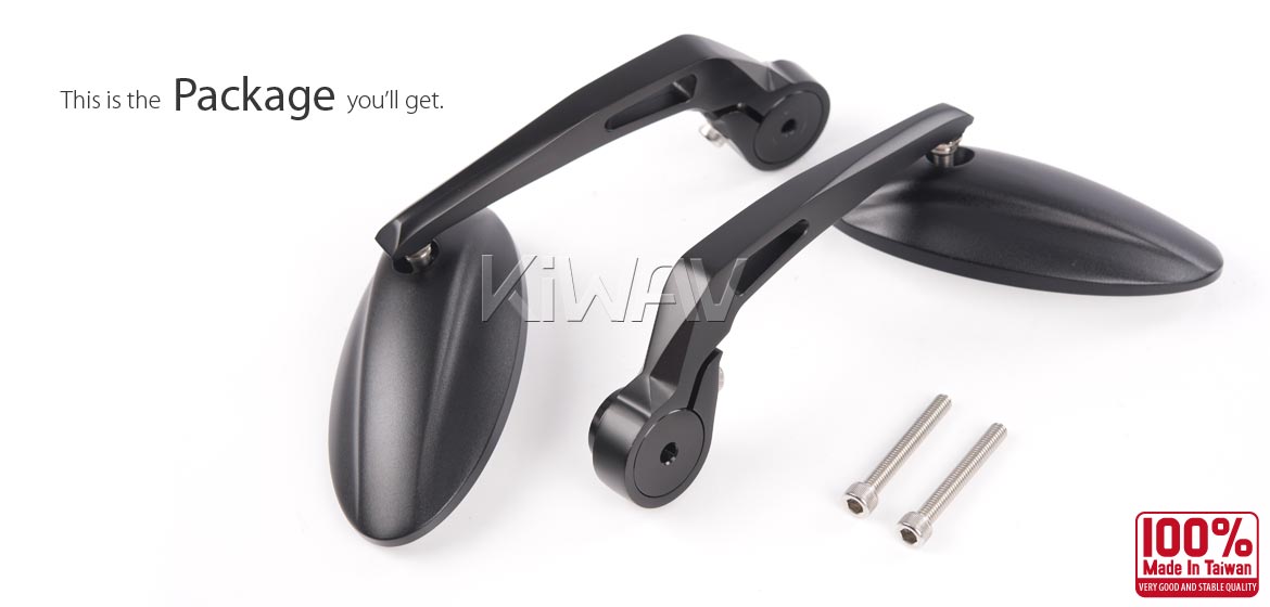 KiWAV motorcycle bar end mirrors Ultra black for M6 threaded