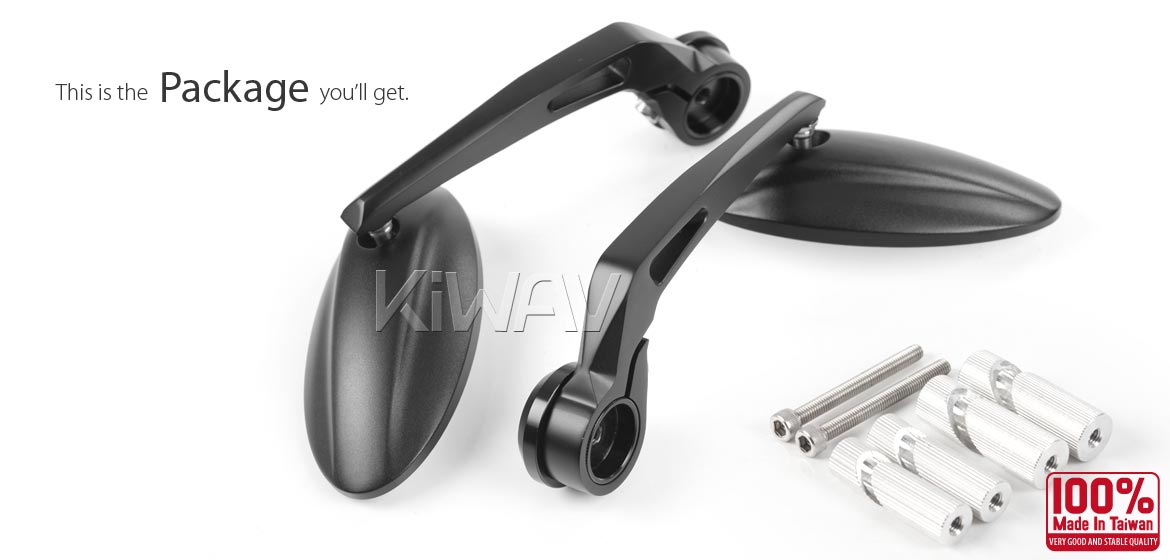 KiWAV motorcycle bar end mirrors Ultra black for 7/8 inch hollow end handlebars