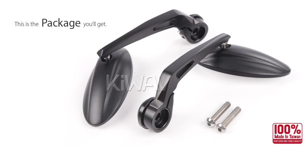 KiWAV motorcycle bar end mirrors Ultra black for M8 threaded
