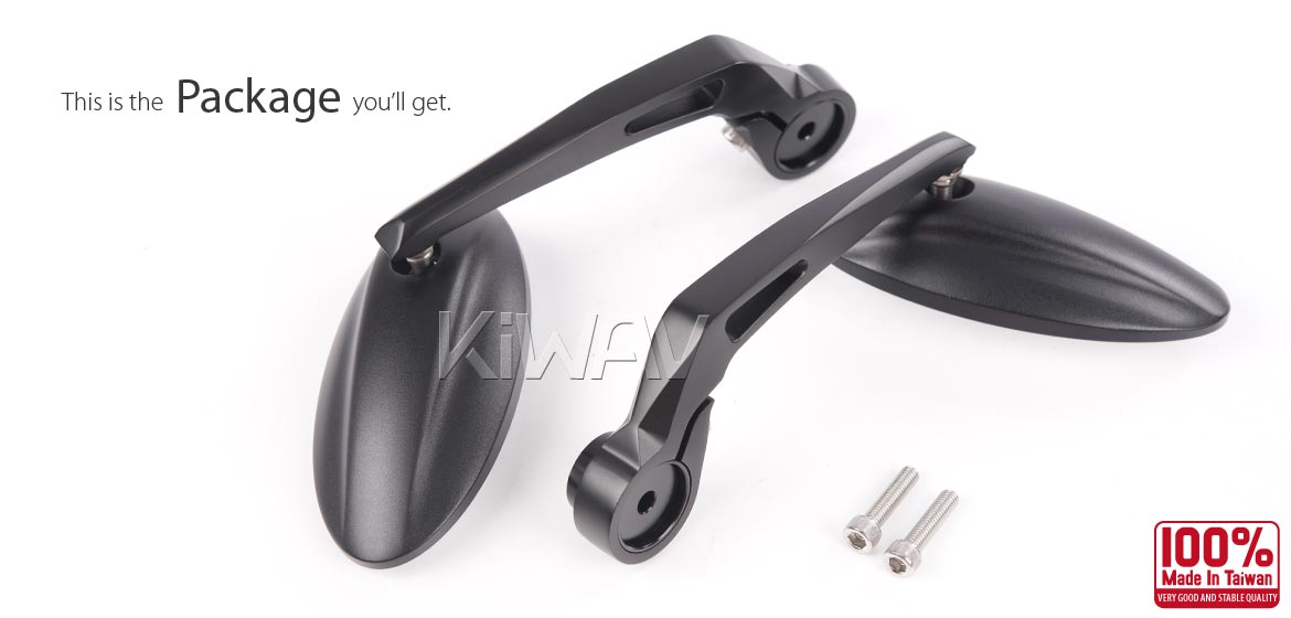 KiWAV Ultra black motorcycle bar end mirrors for Moto Guzzi motorcycles