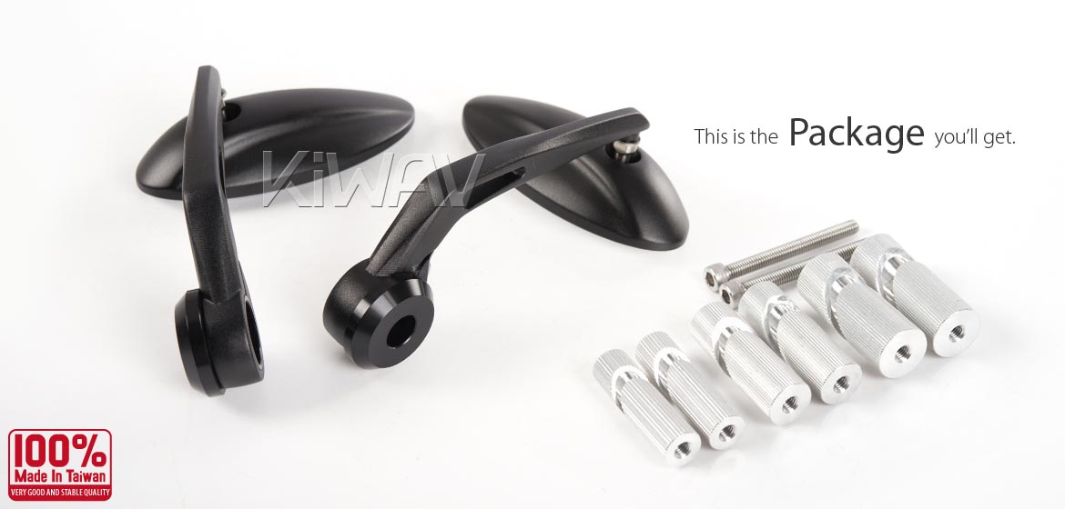 KiWAV motorcycle bar end mirrors Ultra black for 7/8 inch and 1inch hollow end handlebars