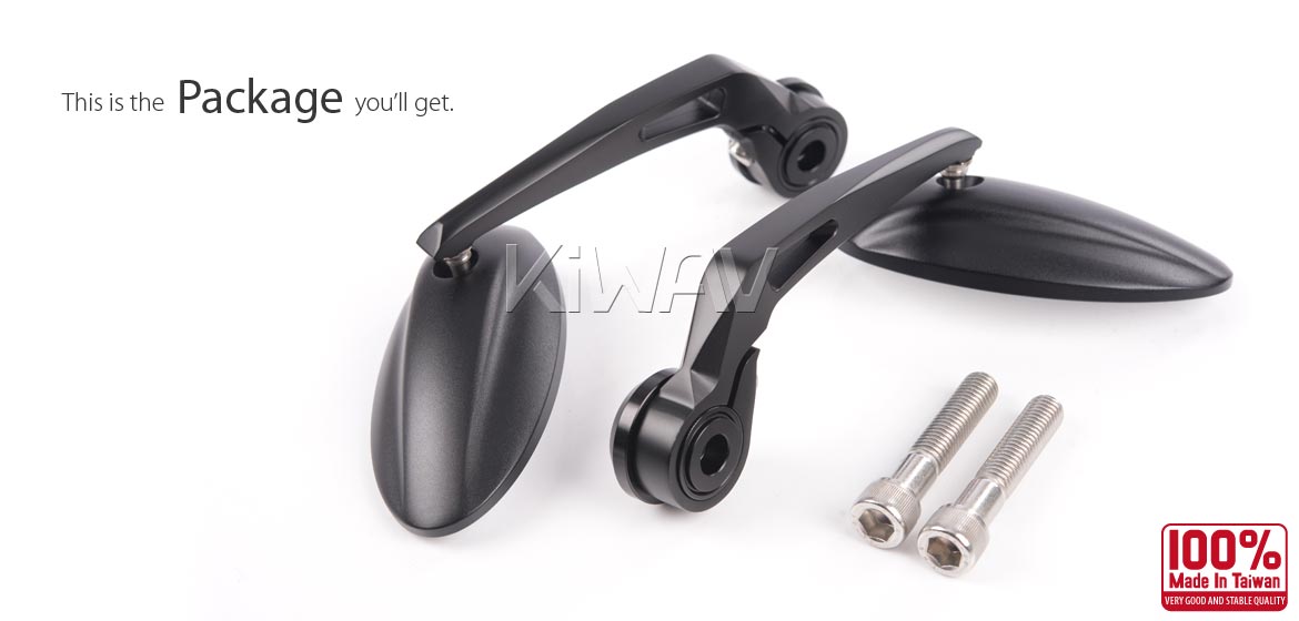 KiWAV Ultra black motorcycle bar end mirrors bmw