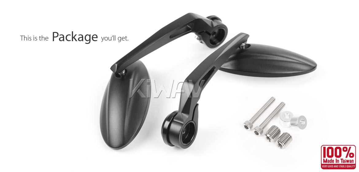 KiWAV Ultra black motorcycle bar end mirrors bmw