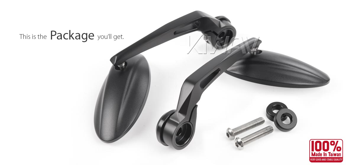 KiWAV Ultra black motorcycle bar end mirrors compatible for BMW M8 threaded handlebar