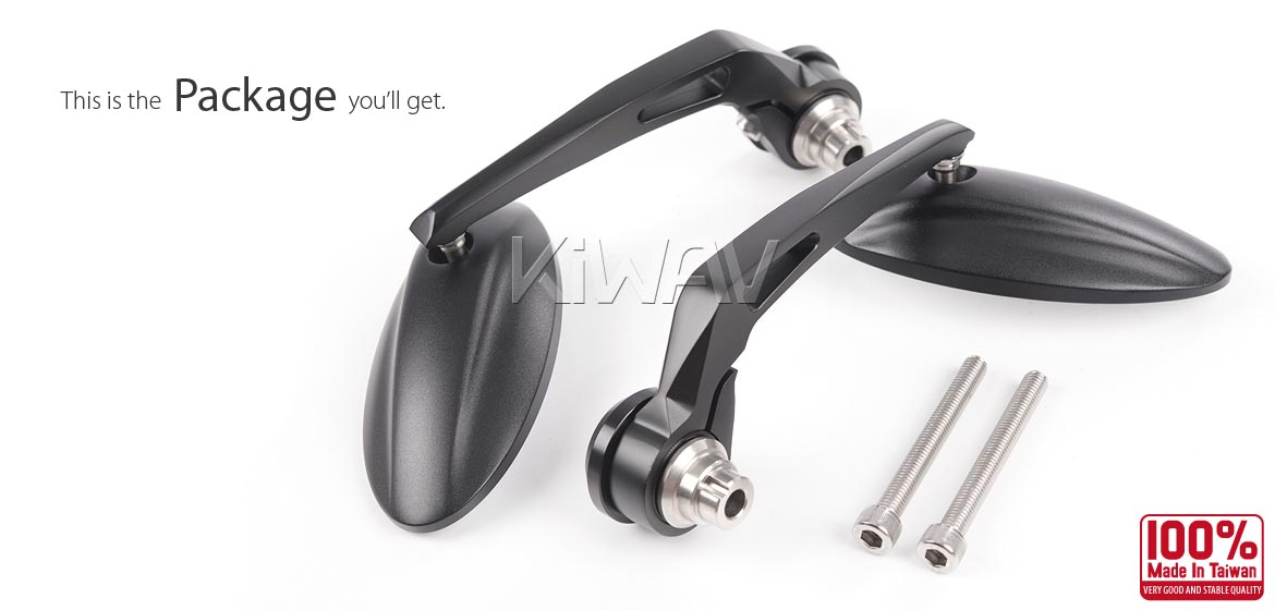 KiWAV Ultra black motorcycle bar end mirrors indian