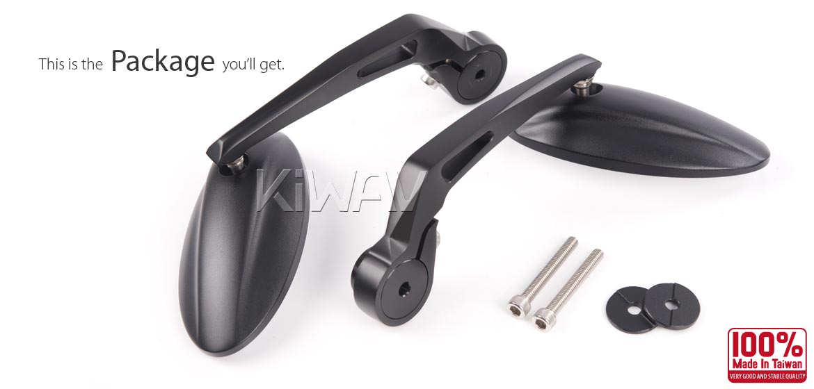 KiWAV motorcycle bar end mirrors Ultra black for Royal Enfield Interceptor 650