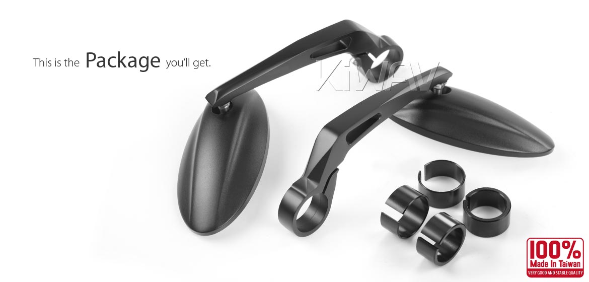 KiWAV Ultra black motorcycle bar end mirrors for 22/25mm handlebar