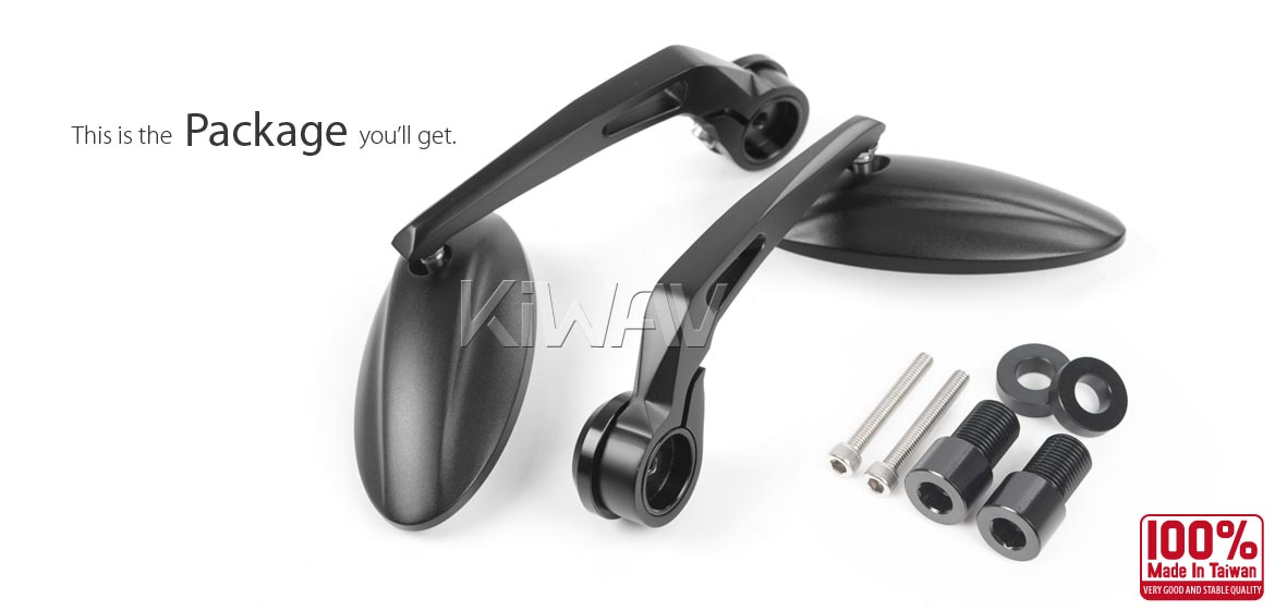 KiWAV motorcycle bar end mirrors with heavy weight Ultra black for most Yamaha with M16 threaded