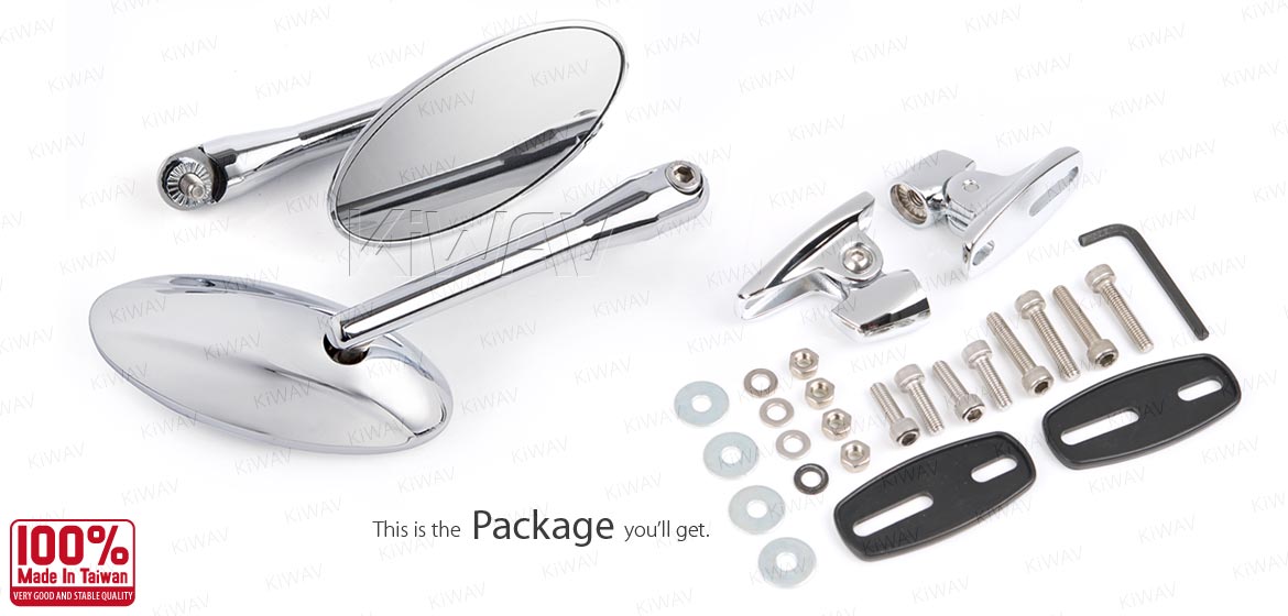 KiWAV motorcycle Ultra chrome sportsbike mirrors with chrome base for sportsbike