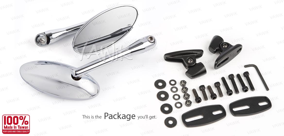 VAWiK motorcycle Ultra chrome sportsbike mirrors with black base for sportsbike