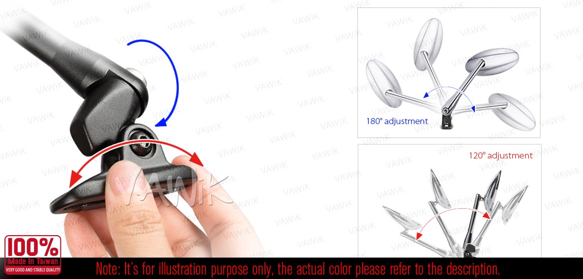 VAWiK motorcycle Ultra chrome sportsbike mirrors with black base for sportsbike
