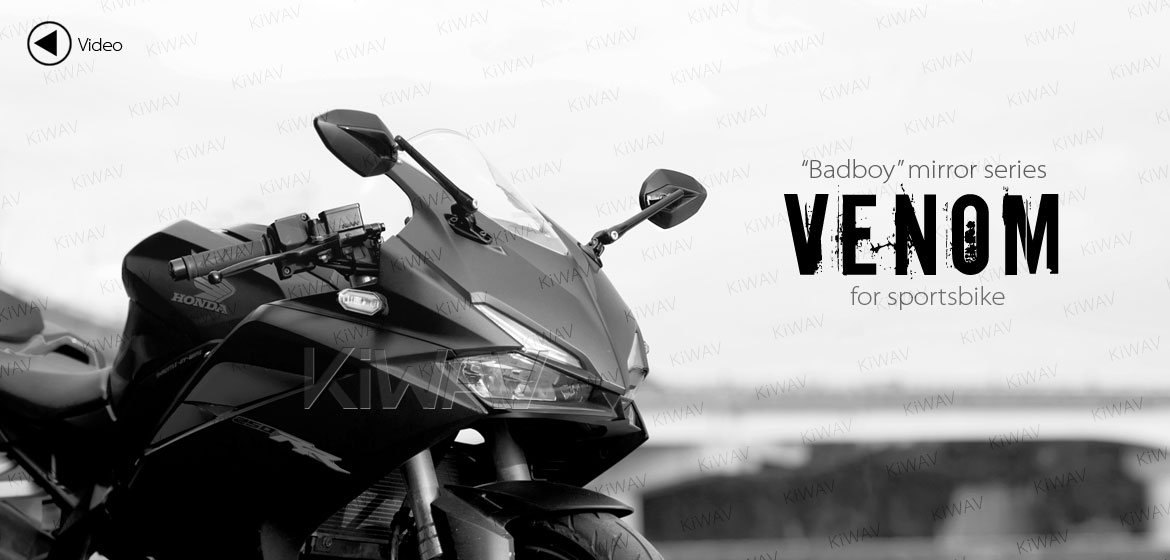 KiWAV motorcycle Venom Black Sportsbike Mirrors With Black Base for sportsbike