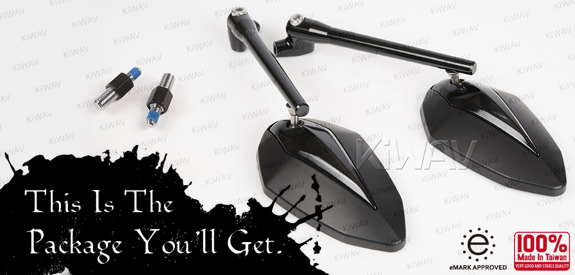 KiWAV motorcycle mirrors Venom black for BMW 10mm 1.5 pitch Magazi