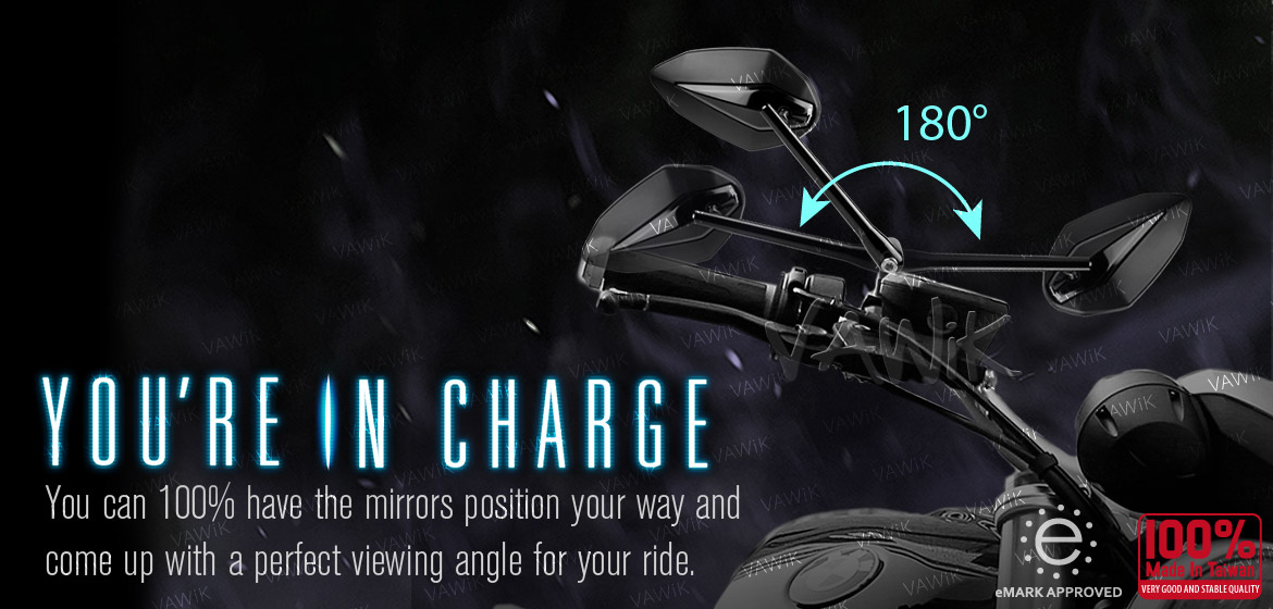 VAWiK motorcycle mirrors Venom black for Harley and Metric 10mm bikes Magazi