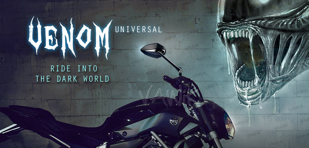 VAWiK motorcycle mirrors Venom black for Harley and Metric 10mm bikes Magazi