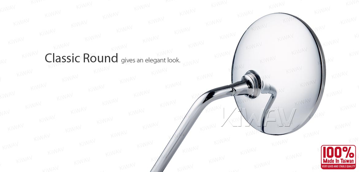 KiWAV ATV rear view mirrors super round chrome for 7/8 inch handlebar mount with black clips