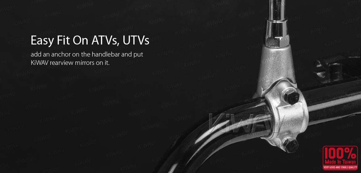 KiWAV ATV rear view mirrors super round chrome for 7/8 inch handlebar mount with silver aluminum clips
