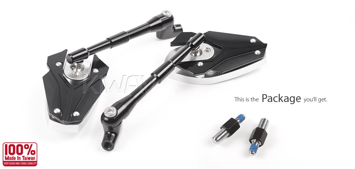 KiWAV Magazi Viper motorcycle mirrors black compatible for BMW motorcycles