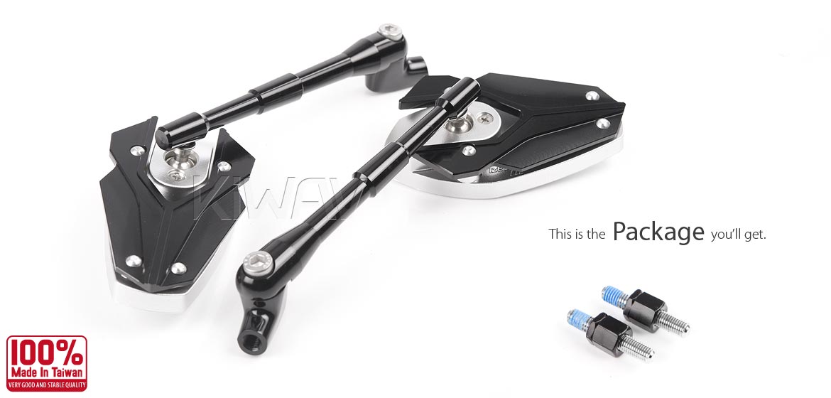 KiWAV Magazi Viper motorcycle mirrors black compatible for Harley Street 500 / 750 motorcycles