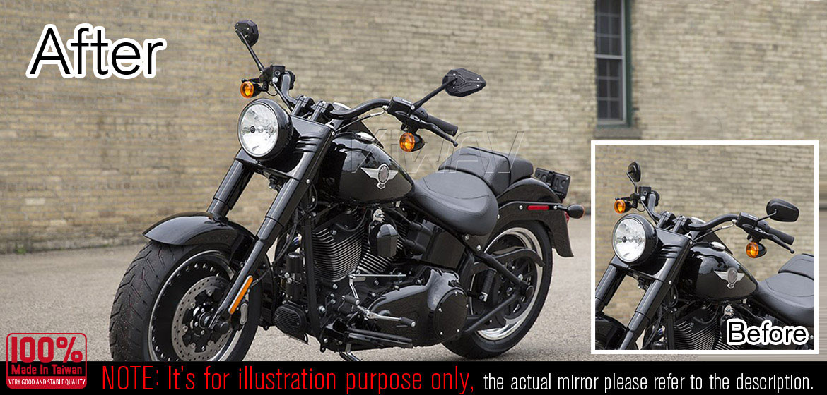 KiWAV ViperII Bblack motorcycle mirrors compatible for 10mm metric and most Harley motorcycles