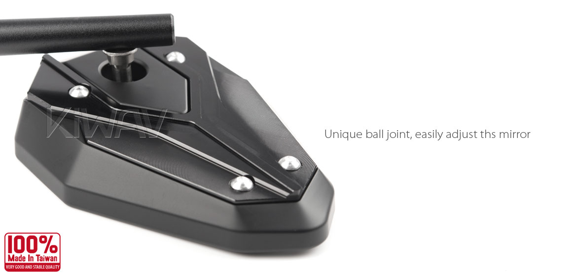 KiWAV ViperII Bblack motorcycle mirrors compatible for 10mm metric and most Harley motorcycles