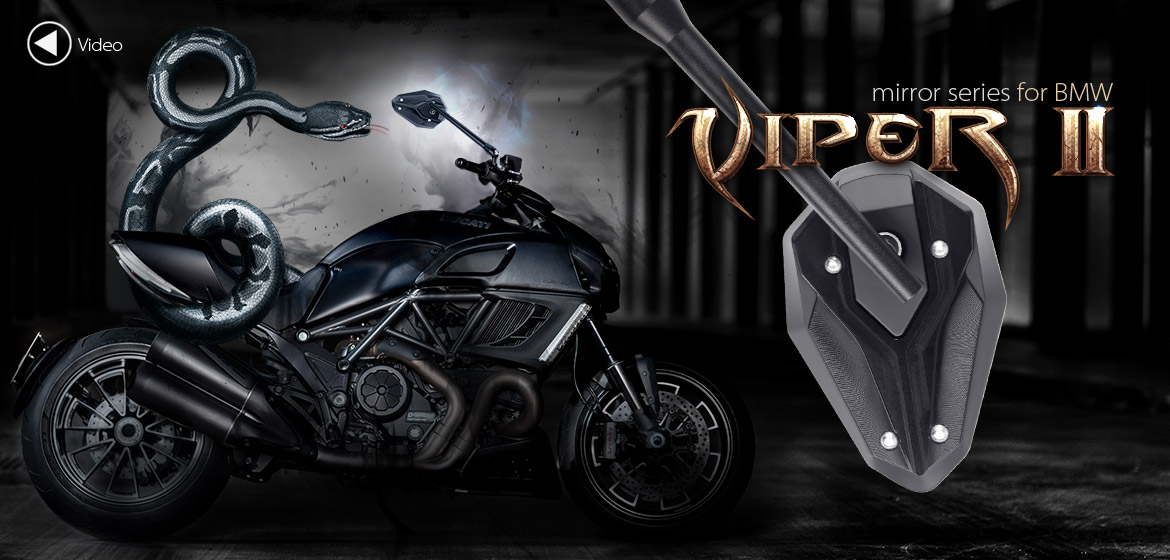KiWAV ViperII Bblack motorcycle mirrors compatible for BMW motorcycles