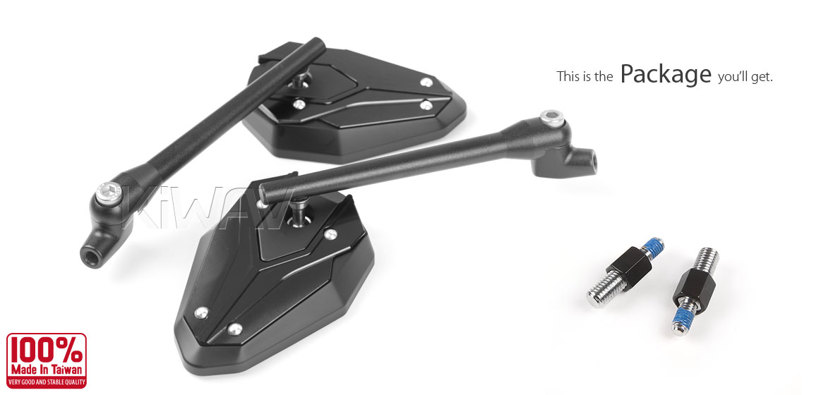 KiWAV ViperII Bblack motorcycle mirrors compatible for BMW motorcycles
