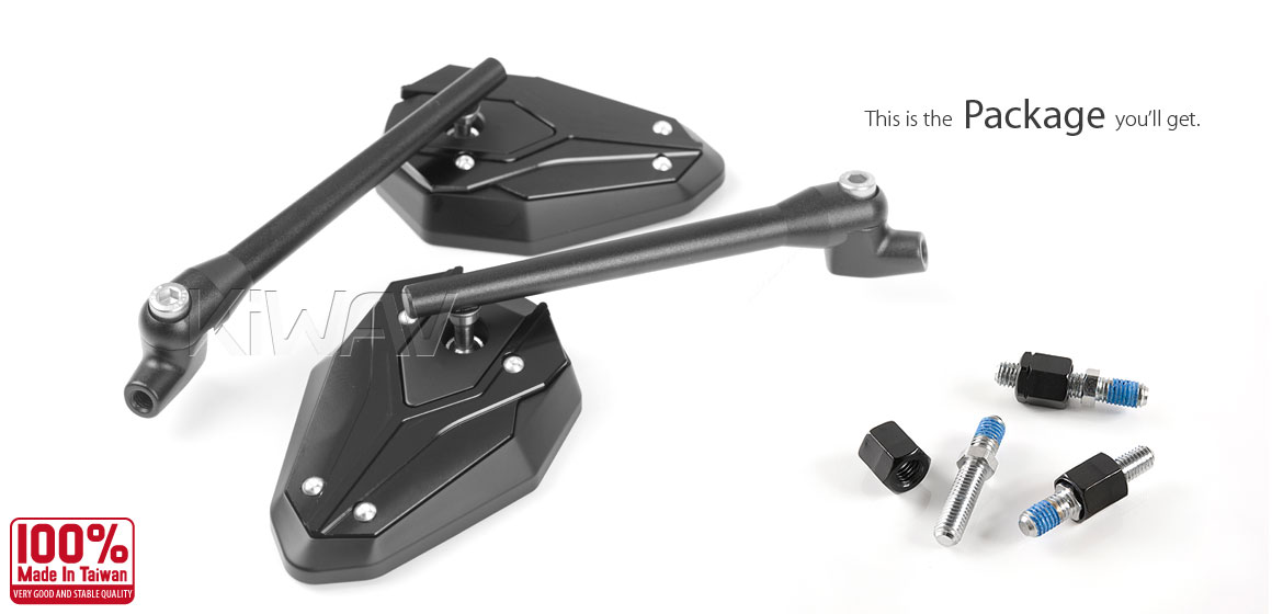 KiWAV ViperII Bblack motorcycle mirrors fit for scooters