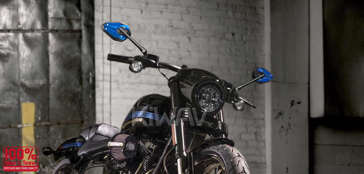 KiWAV ViperII blue motorcycle mirrors fit 8mm mirror thread scooters