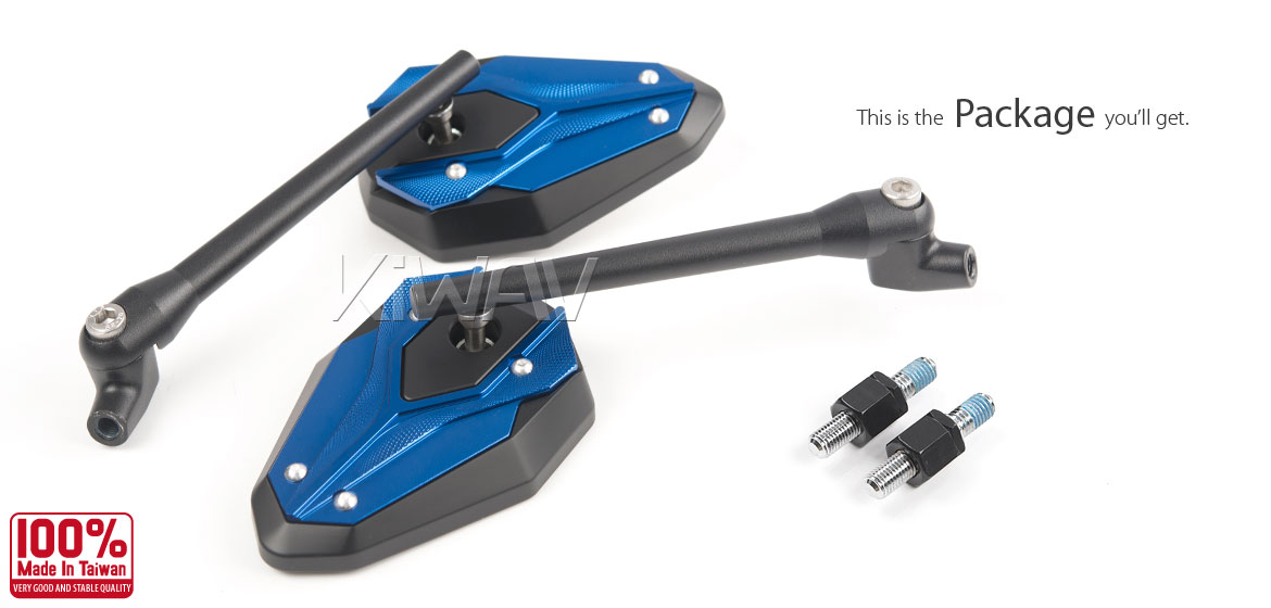 KiWAV ViperII blue motorcycle mirrors compatible for Harley Davidson Street 500/ 750