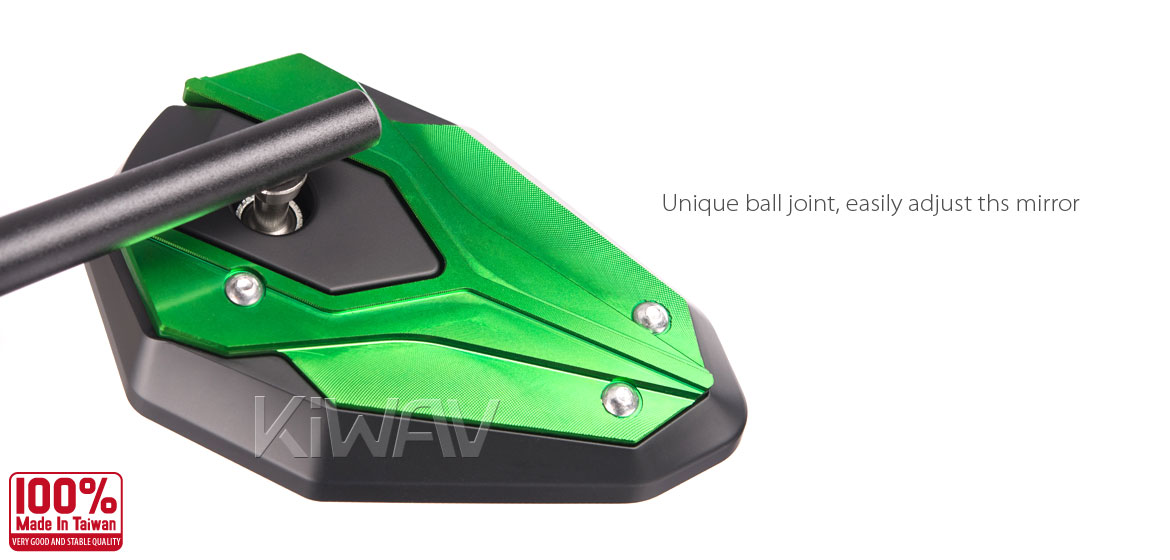 KiWAV ViperII green motorcycle mirrors universal fit for 10mm mirror thread and Harley Davidson