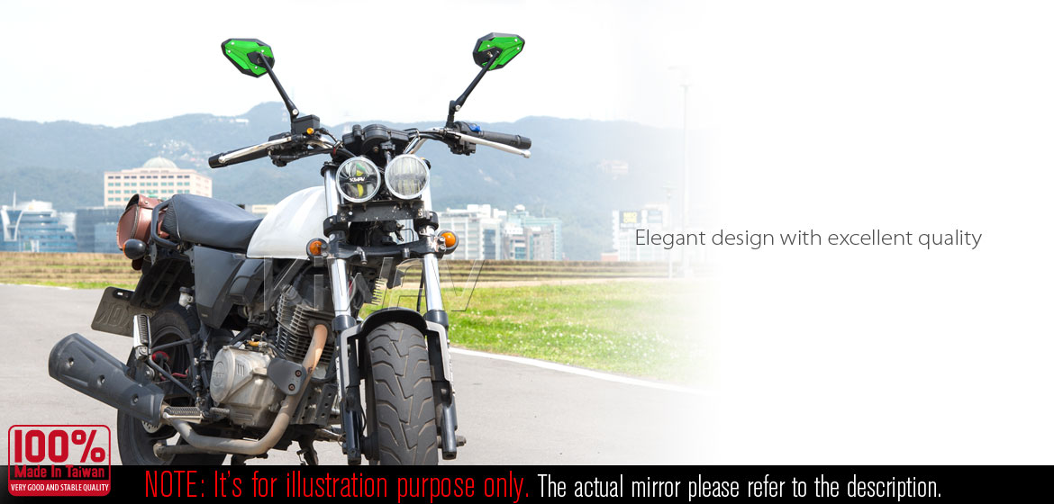 KiWAV ViperII green motorcycle mirrors universal fit for 10mm mirror thread and Harley Davidson