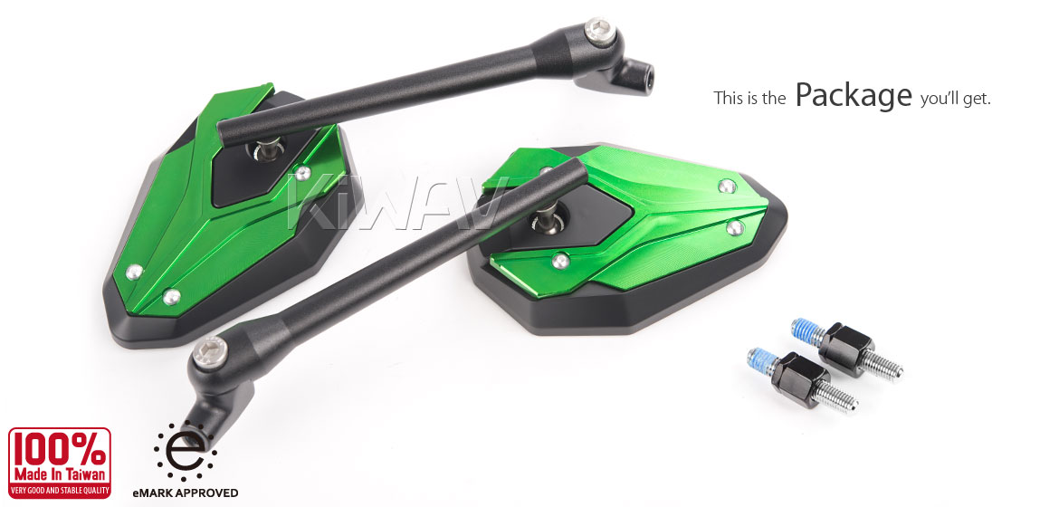 KiWAV ViperII green motorcycle mirrors compatible for Harley Davidson Street 500/ 750