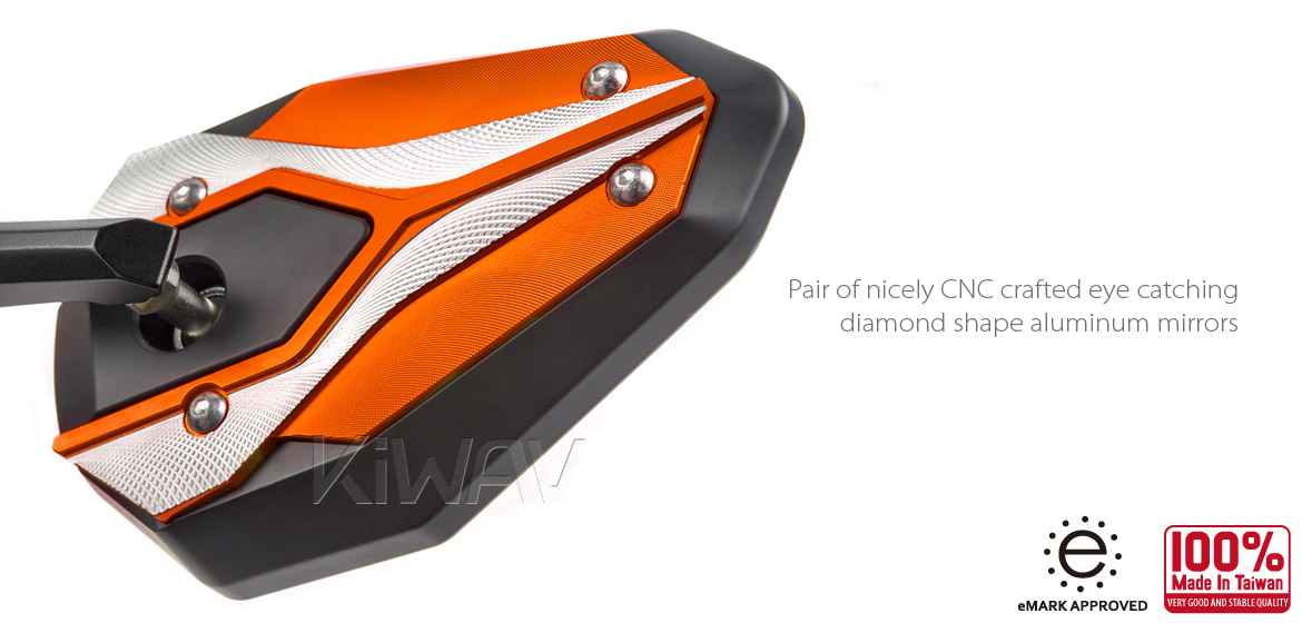 KiWAV motorcycle bar end mirrors ViperII orange for Triumph water-cooled motorcycles