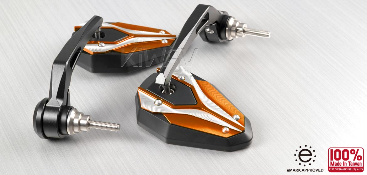 KiWAV motorcycle bar end mirrors ViperII orange for Indian