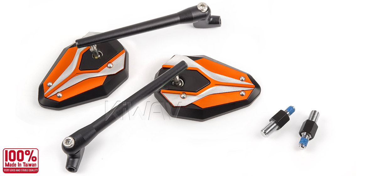 KiWAV ViperII orange motorcycle mirrors fit BMW