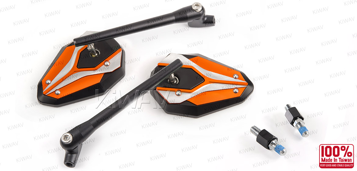 KiWAV ViperII orange motorcycle mirrors fit Halrey street 750 500