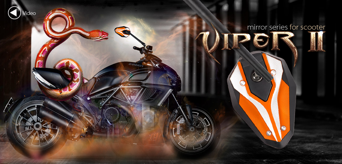 KiWAV ViperII orange motorcycle mirrors fit scooter