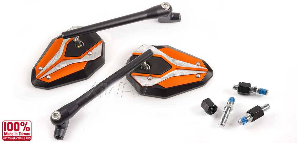 KiWAV ViperII orange motorcycle mirrors fit scooter