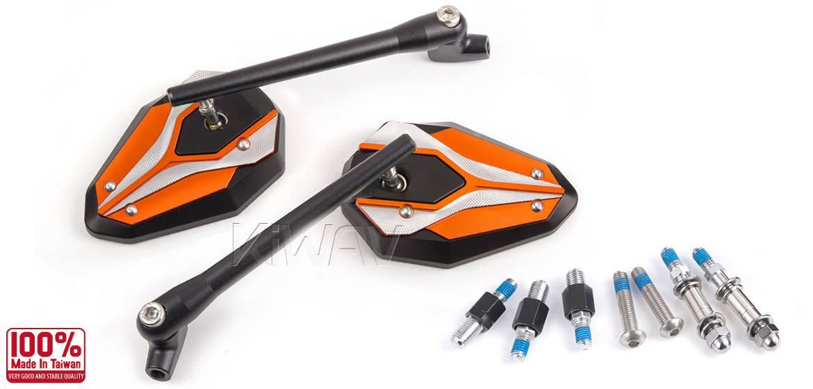 KiWAV ViperII orange motorcycle mirrors universal fit